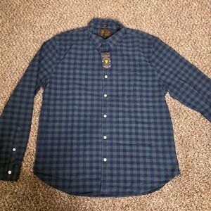 Lucky Brand Mens Saturday Stretch Slim Fit Plaid Button Down Shirt Green Navy L